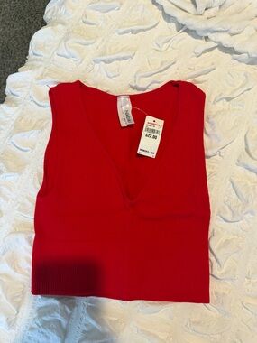 Nikibiki Red Ribbed V-Neck Tank Top